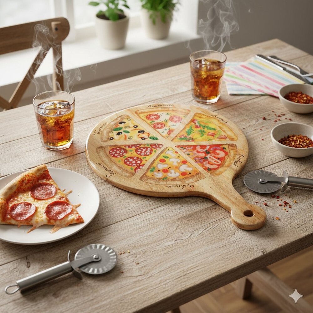 Pizza-Themed Decorative Wooden Board Hand-Painted Kitchen Decor